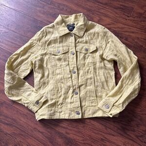 Jones New York Collection 100% Linen Jacket Sz Button-up Yellow
